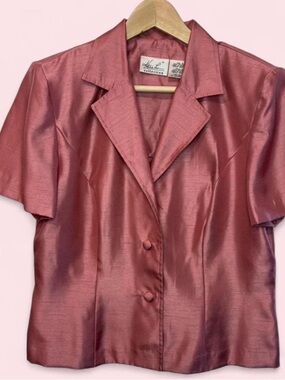 Pink Vintage satin blazer with shoulder pads ~ Corporate Glinda aesthetic